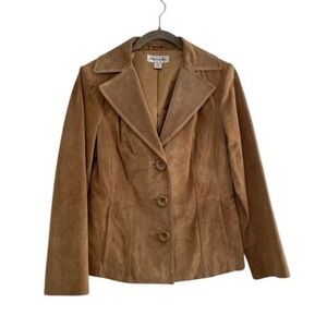 Preston & York Womens Camel Tan Genuine Suede Leather Blazer Jacket XS Tailored